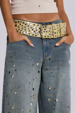 Shop Jaded London Osmium Studded Belt In Beige
