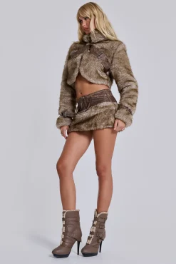 Store Jaded London Raven Faux Fur & Leather Skirt