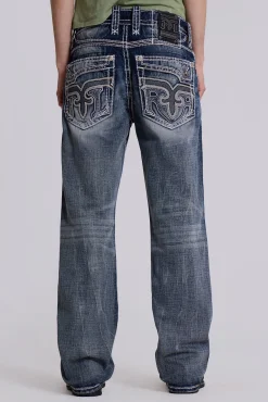 Shop Jaded London Rock Revival Mid Blue Gwen Bootcut Jeans