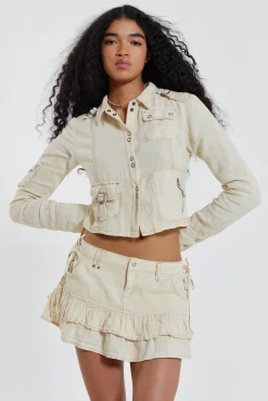 Clearance Jaded London Santal Linen Cargo Mini Skirt
