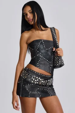 Online Jaded London Shadow Studded Mini Skirt