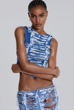 Flash Sale Jaded London Shredded Denim High Neck Top