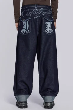 Clearance Jaded London Sonic Embroidered Baggy Jeans