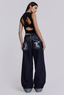 Cheap Jaded London Sonic Embroidered Baggy Jeans In Indigo