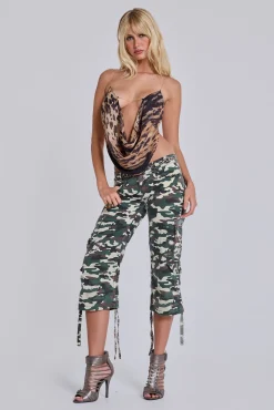 Sale Jaded London Stella Camo Leopard Cargo Capri Trousers