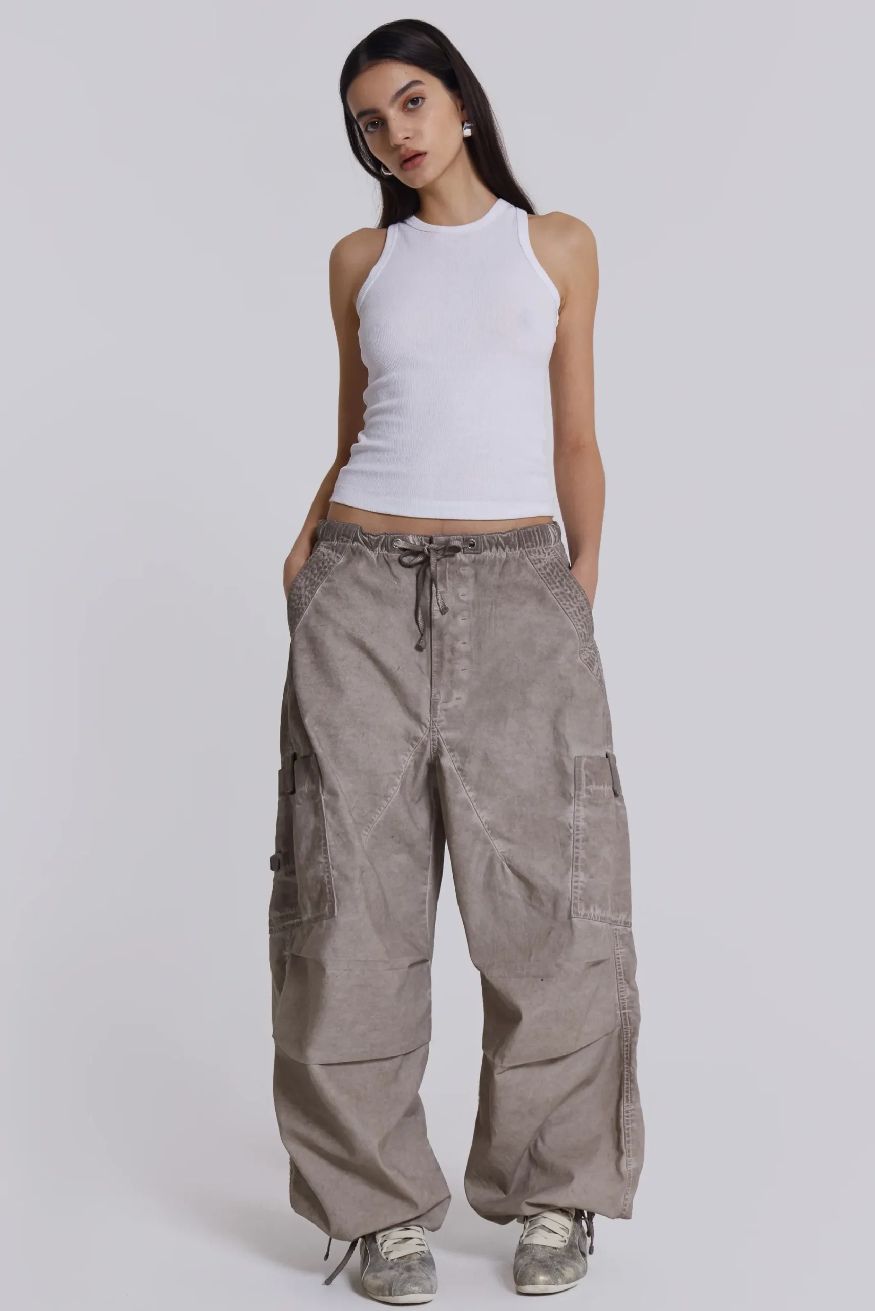 Sale Jaded London Stone Oil Wash Parachute Pants