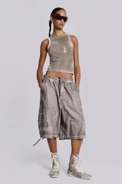 Discount Jaded London Stone Oil Wash Parachute Shorts