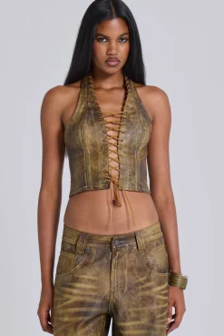 Cheap Jaded London Vaca Whipstitch Faux Leather Corset