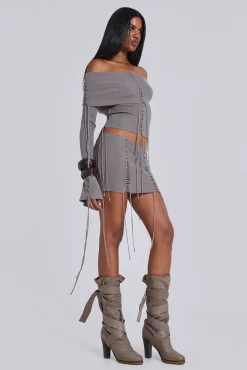 Cheap Jaded London Vargo Knit Lace Up Mini Skirt