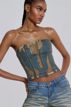 Shop Jaded London Vega Denim Corset Top