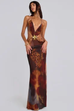 Clearance Jaded London Vida Backless Maxi Dress in Whiskey