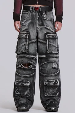 Online Jaded London Washed Black Apex Denim Cargos