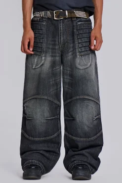 New Jaded London Washed Black Crash Biker Colossus Jeans