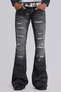 Best Sale Jaded London Washed Black Laced Bootcut Jeans