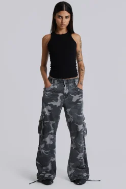 Discount Jaded London Washed Black Trooper Camo Cargo Pant