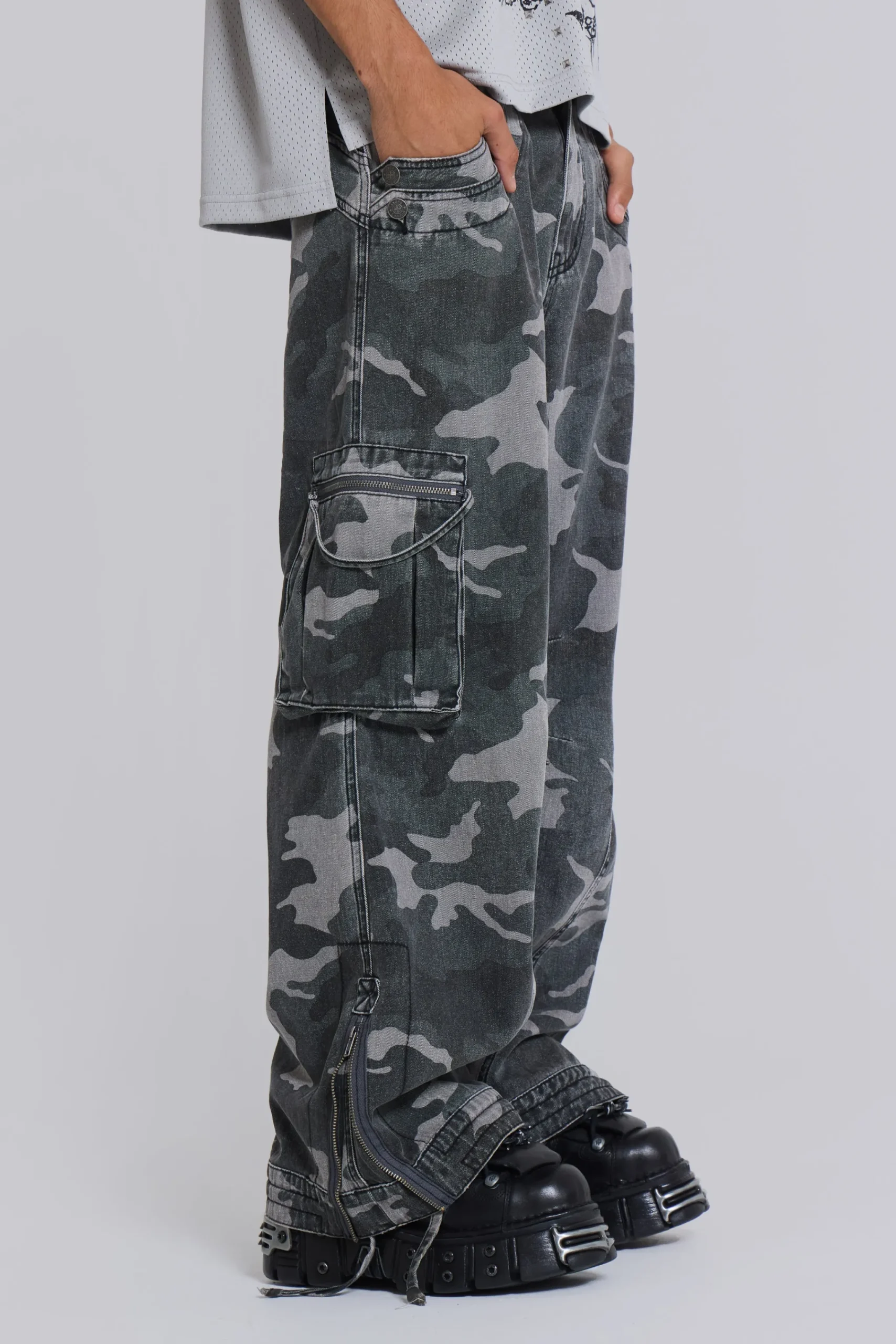 Fashion Jaded London Washed Black Trooper Camo Cargo Pant