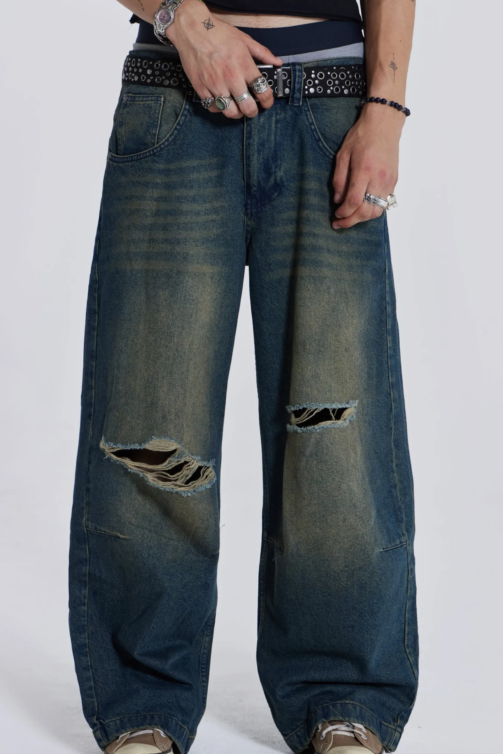 Online Jaded London Washed Blue Busted Colossus Jeans