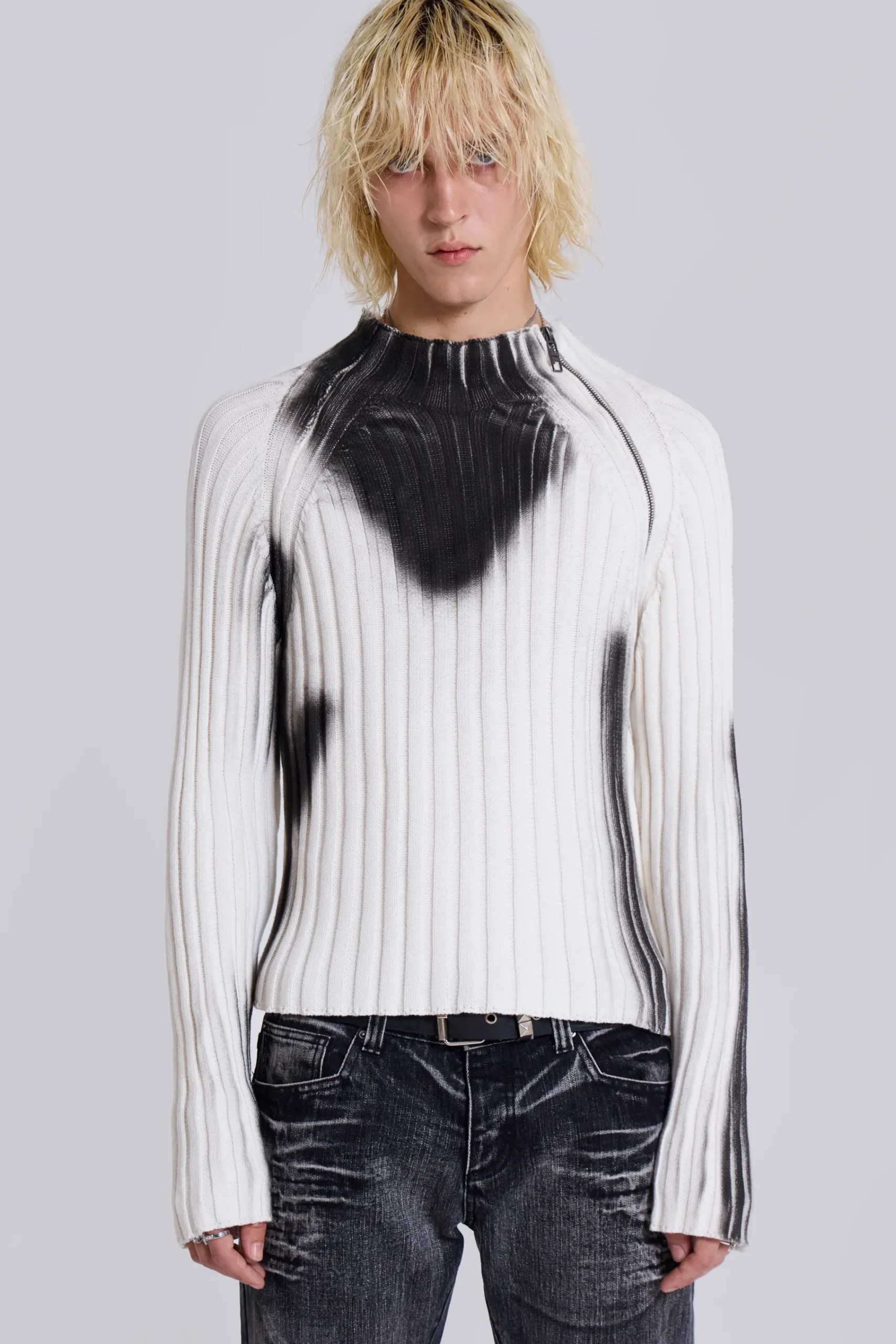 Outlet Jaded London White Asymmetric Luster Knit