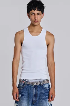 Shop Jaded London White Rib Full Length Vest