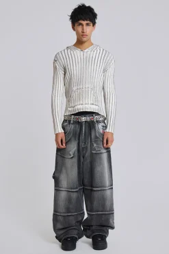 Discount Jaded London White Scrape Knit Hoodie